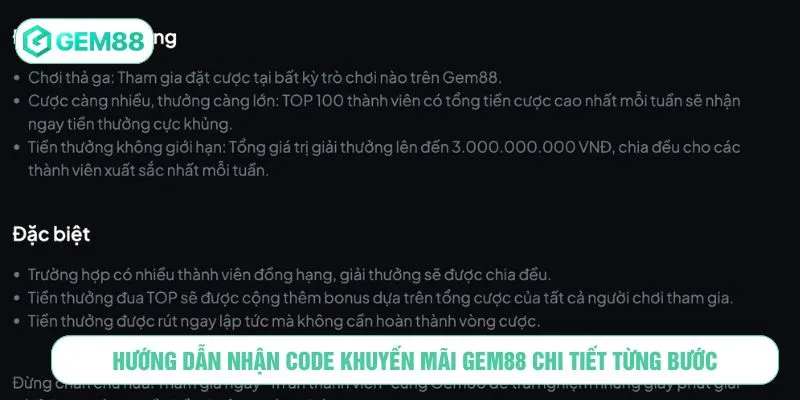 Hướng dẫn nhận code khuyến mãi GEM88 chi tiết từng bước