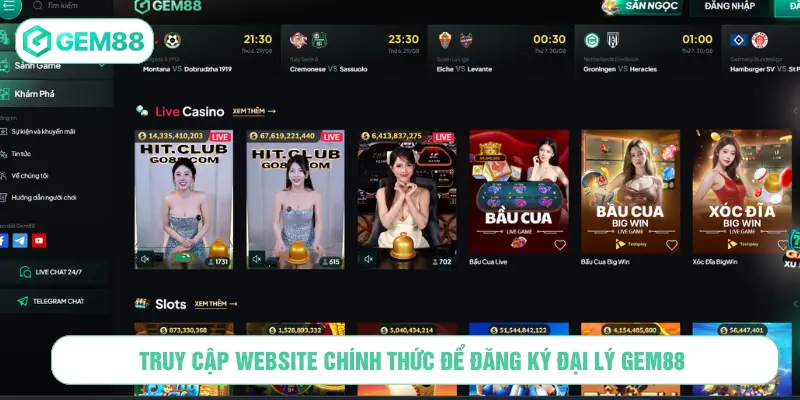 Truy cập website chính thức để đăng ký đại lý GEM88